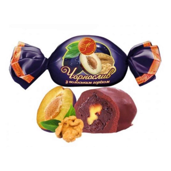 Pralinen Pflaumen mit Walnüssen in Glasur, Maria