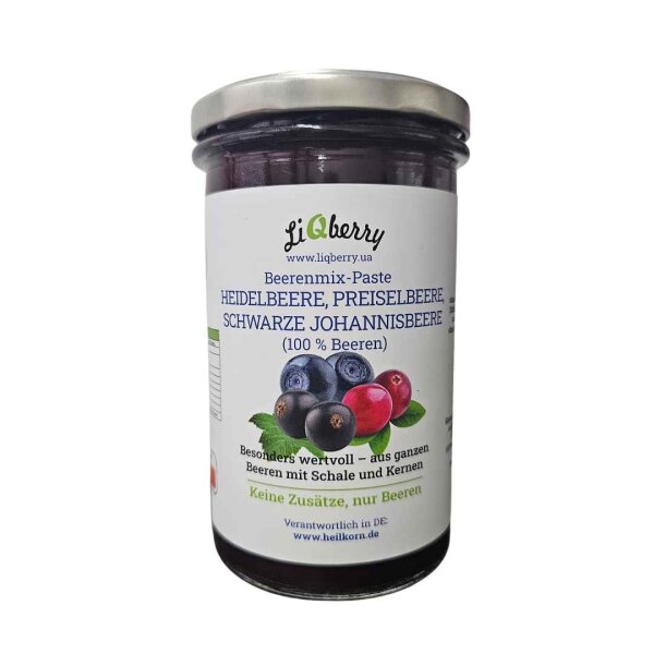 Beerenmix-Paste : Heidelbeere, Preiselbeere, Schw. Johannisbeere (100% Beeren), 545 ml, LiQberry