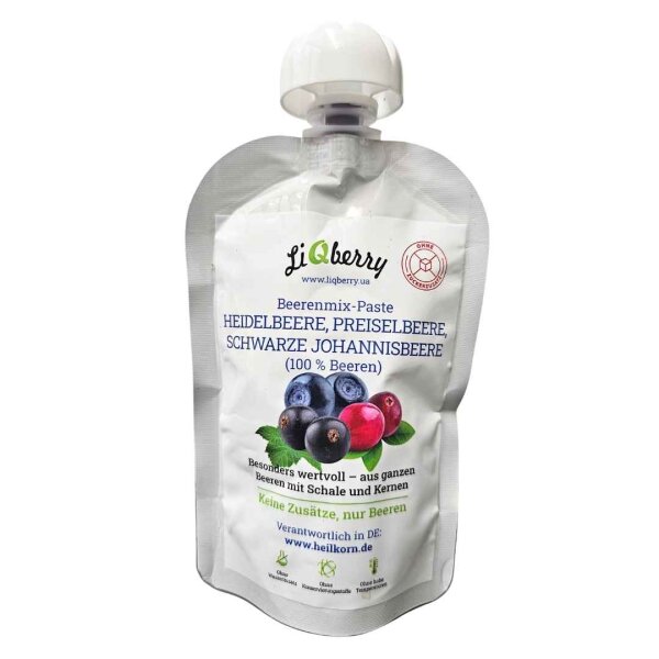 Beerenmix-Paste: Heidelbeere, Preiselbeere, Schw. Johannisbeere (100 % Beeren), 100 g, LiQberry