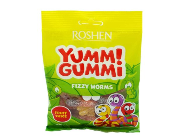 Fruchtgummi „Fizzy Worms“ Yummi Gummi, 70 g, Roshen