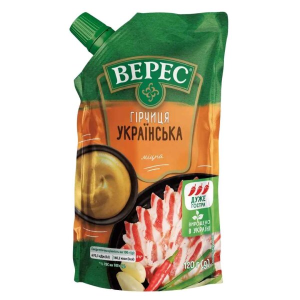 Senf „Ukrainisch, stark“, Veres, 120 g, MHD: 14.07.2025