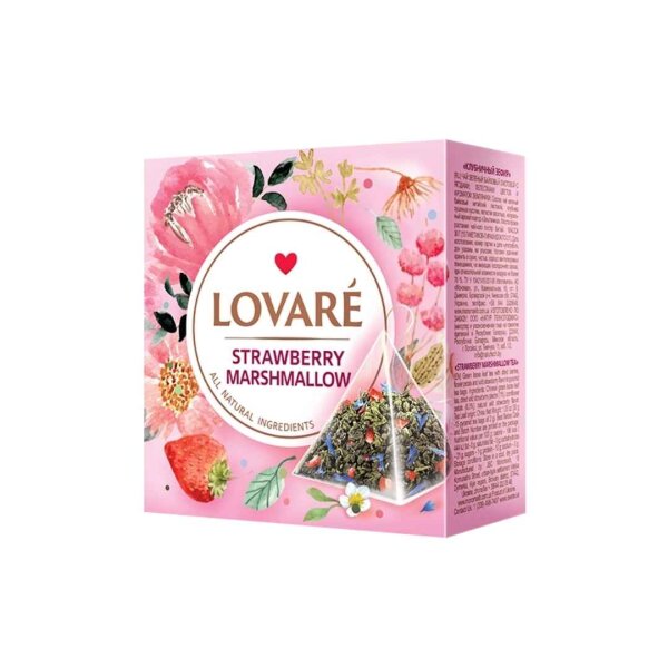 Чай зелений з ароматом суниці „Strawberry Marshmallow“ у прозорих пірамідках, 15x2г