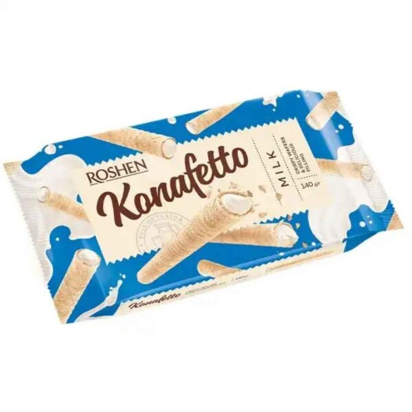 Вафельні трубочки Konafetto Roshen з молочною начинкою, 140г
