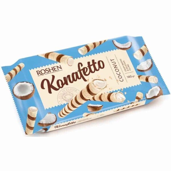 Вафельні трубочки Konafetto Roshen з кокосовою начинкою, 140г