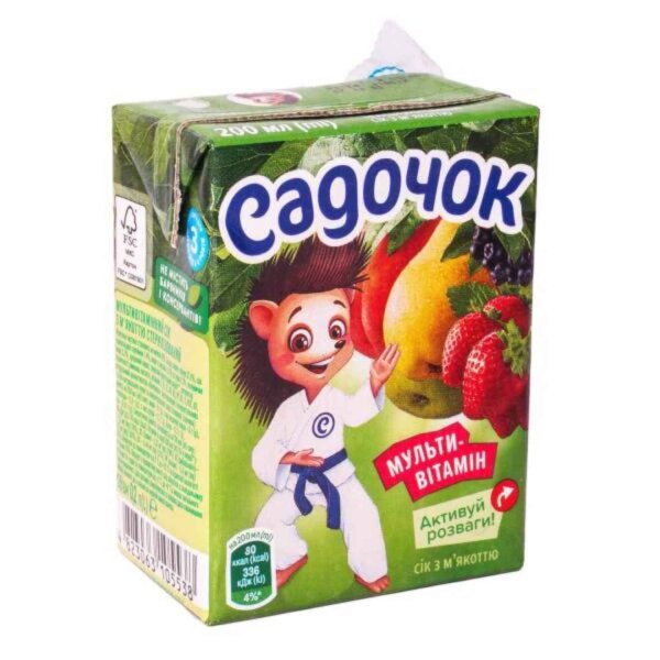 Multivitamin Saft „Sadochok“ mit Fruchtfleisch, 200ml